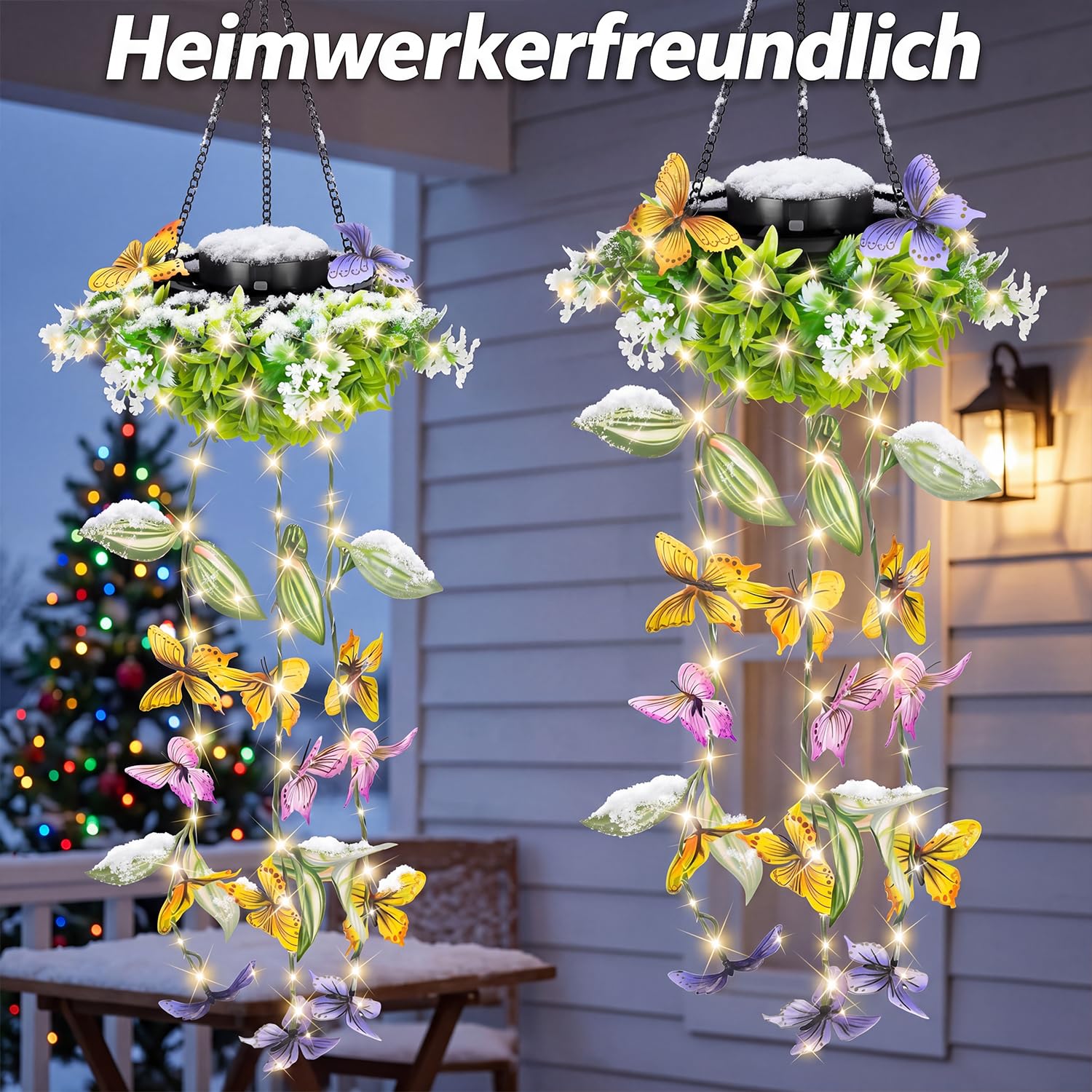 Gresonic 2er Solar künstliche pflanzen außen, efeu lichterkette 48 LEDs IP65 wasserdicht, solarlampen balkon, Kunstpflanzen warmweißen outdoor für Garten, Balkon Terrassen deko