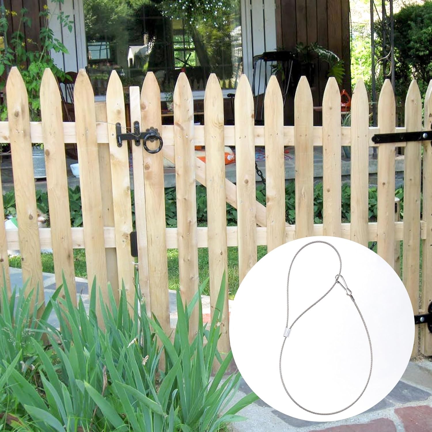 HINZIC 4 Pack Adjustable Gate Latch Cable, Stainless Steel Pull Cords Gate String Lock Opener Wire for Outdoor Wooden Fence
