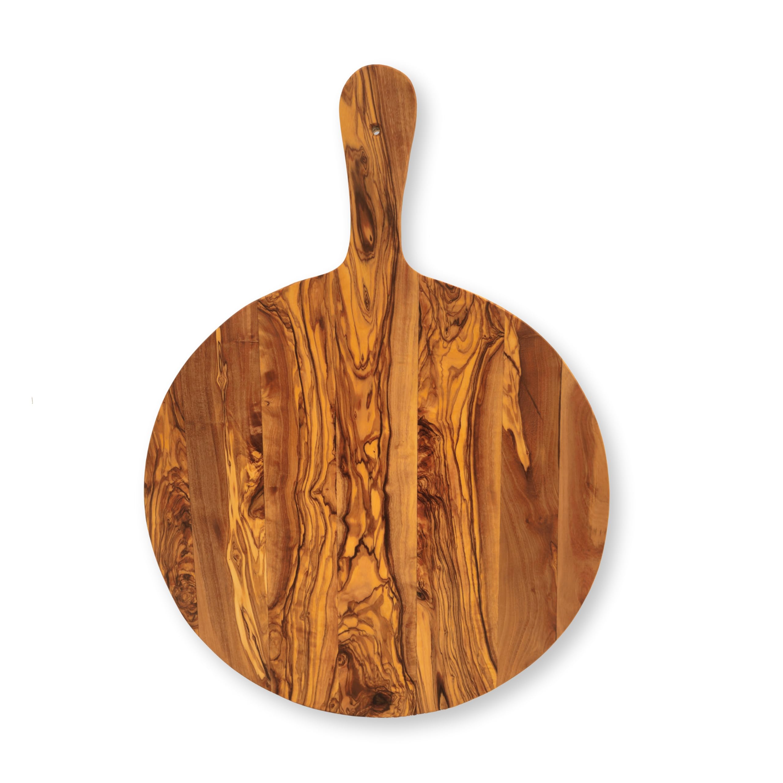 Wysokiej jakości deska do serwowania z uchwytem "The Pizzamood" – z ręcznie wykonanego drewna oliwkowego, średnica Ø 32 cm, długość 44 cm, talerz do pizzy, deska do pizzy