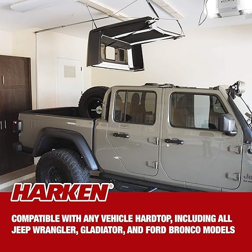 Miniatura 9 de HARKEN - Polipasto de almacenamiento de garaje con techo rígido para Jeep Wrangler, Gladiator y Ford Bronco, autonivelante, sistema seguro