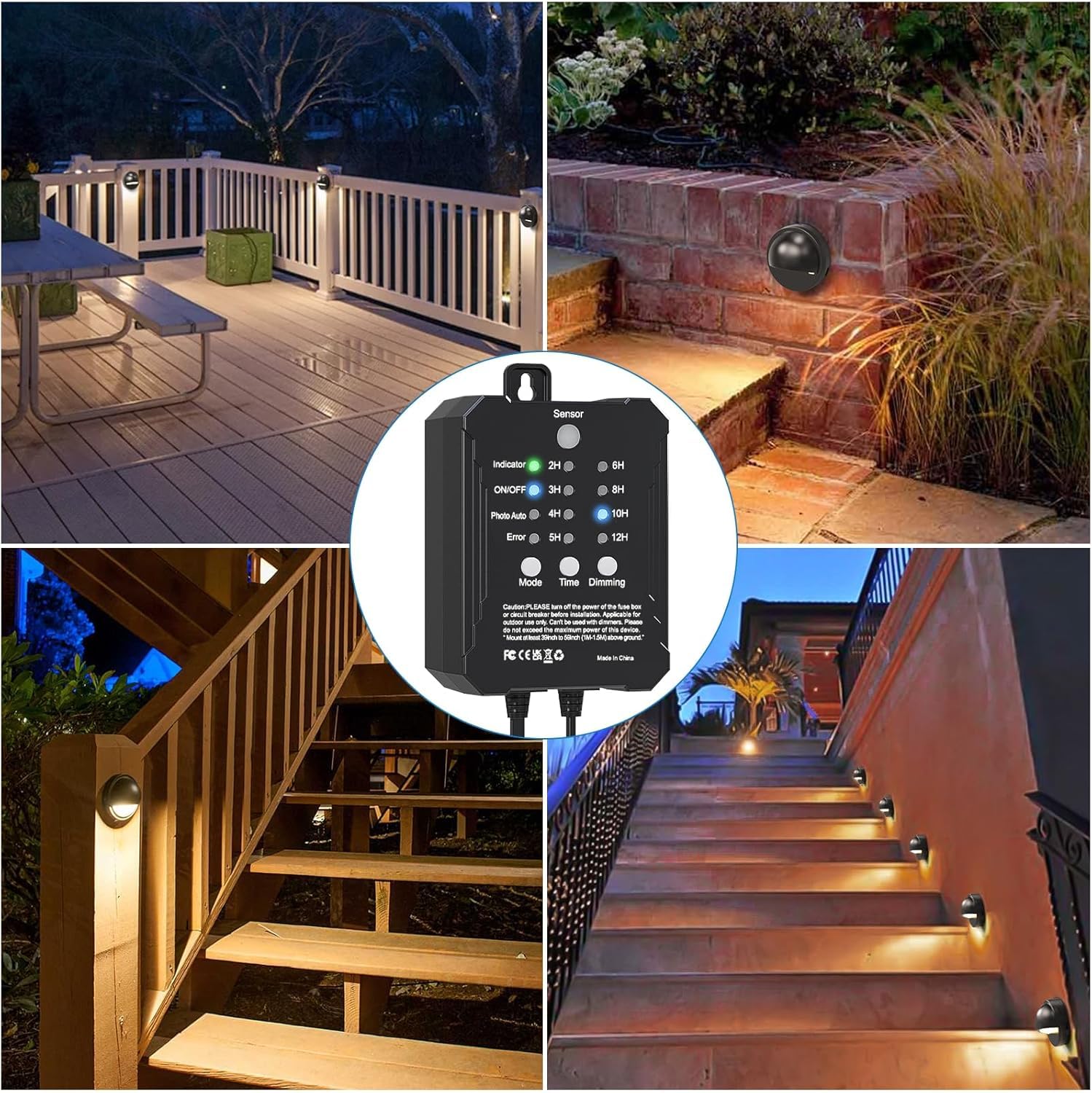 HIBOITEC 6 Stück Dimmbare Zaunbeleuchtung mit Strom, Fotozellensensor ＆ Timer Gartenbeleuchtung mit Transformator, IP67 Wasserdichte Zaunleuchten für Außen Terrasse Treppenbeleuchtung (Warmweißes)