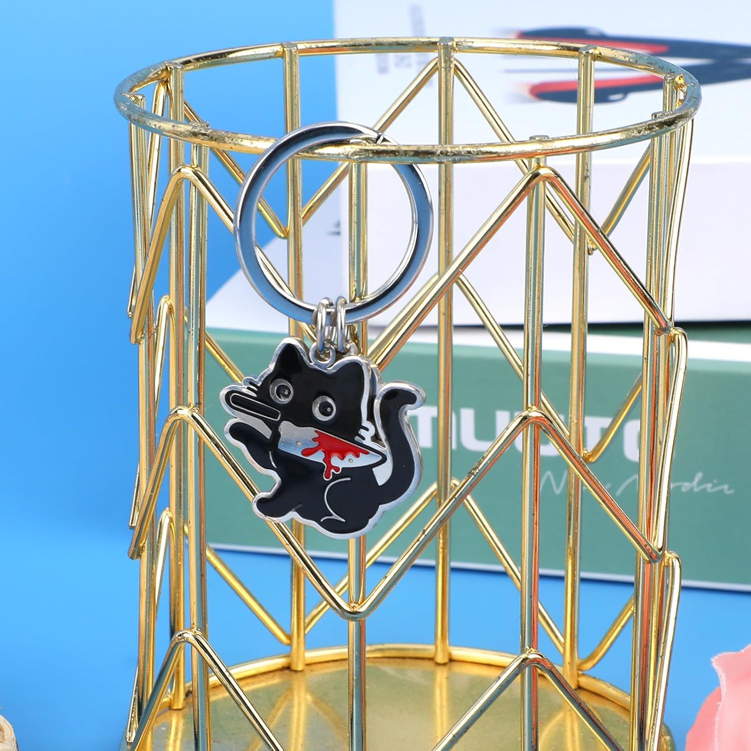 Black Cat Keychain, Cute Funny Kitty Key Chain with Knife Cool Keyring Creativity Animal Key Ring Purse Bag Charm Decoration for Women Men Accessories - Image 4