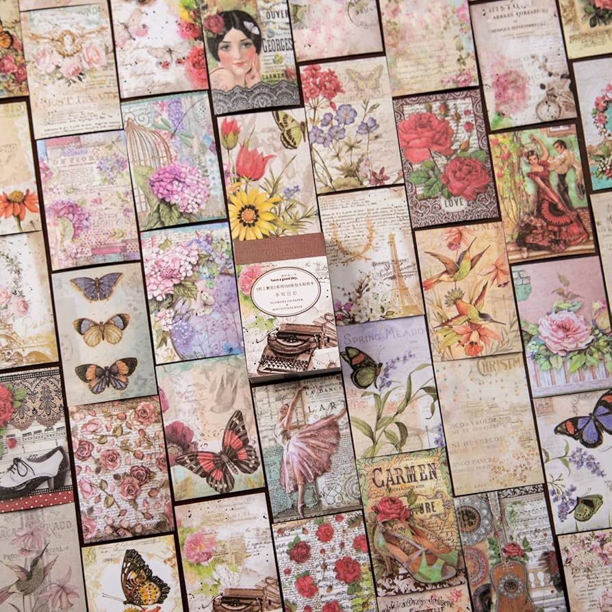 コラージュ素材、メモ、PETテープ、ロールシール、豆本等　まとめ売り　③ Amazon.co.jp: Ta merry シール コラージュ 素材 フレークシール