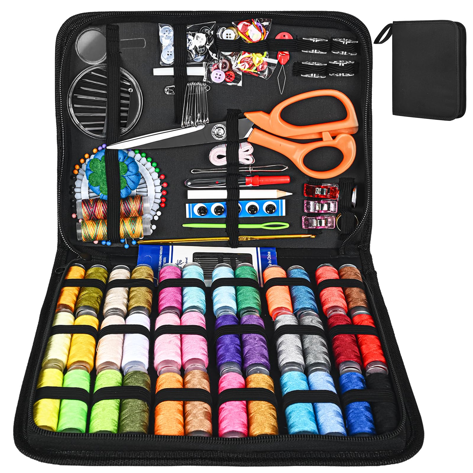 Sewing Kit ,205 Pcs Premium Large Sewing Supplies with PU Case,38 XL Thread Spools, 42 Needles,Scissors,Thimble,Suitable for Traveller,Adults,Kids,Beginner,Emergency,DIY and Home Button Repair Kit