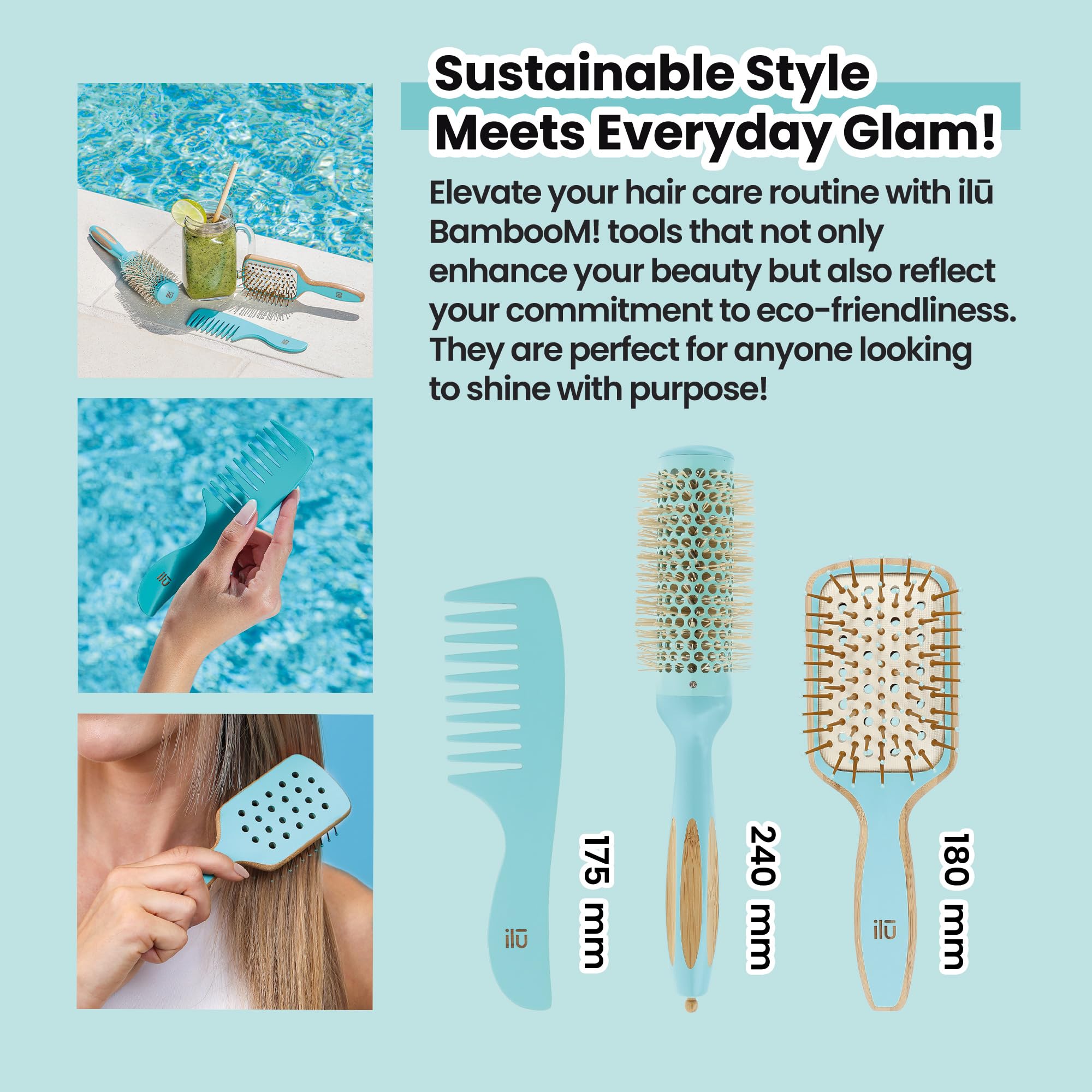 Ilū - Bambus Haarbürste Detangler Bürste Ocean Breeze Haarschonend Antistatisch Für Haarmassage Styling Umweltfreundlicher Haarkamm Perfekt Für Alle Haartypen