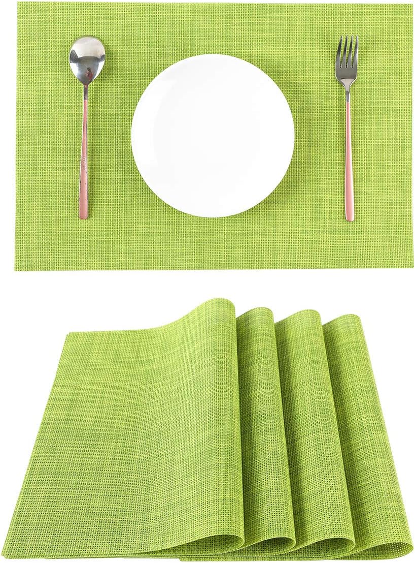 LILYKING Green Placemats for Dining Table Heat-Resistant and Washable Table Mats of Kitchen Woven Textilene Non-Slip Insulation Placemat Set of 4