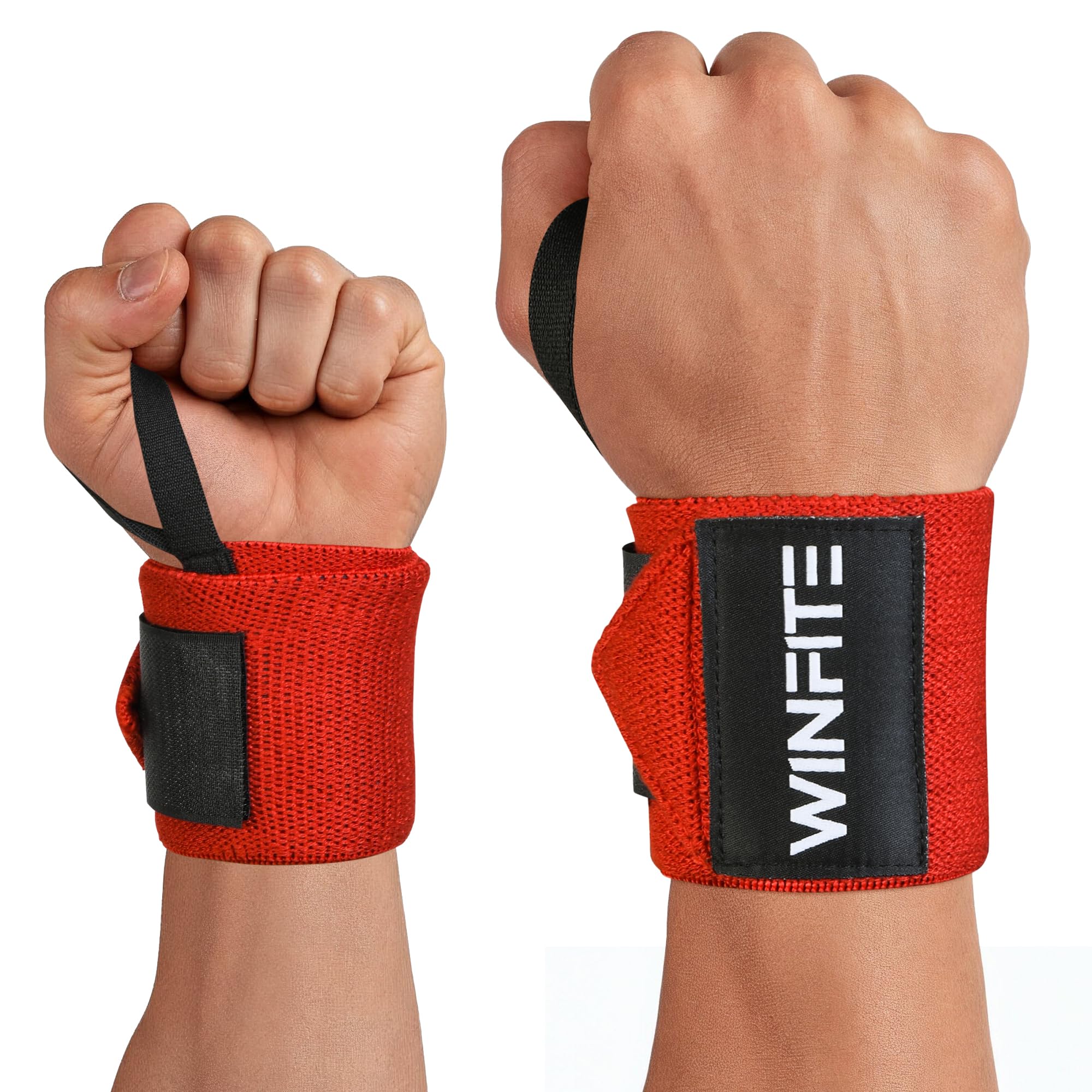 WINFITE Weight Lifting Wrist Wraps with Thumb Loop – 18 Inch Heavy Duty Adjustable Gym Wrist Support Straps for Bench Press, Powerlifting, Bodybuilding, Fitness & Strength Training (RED)