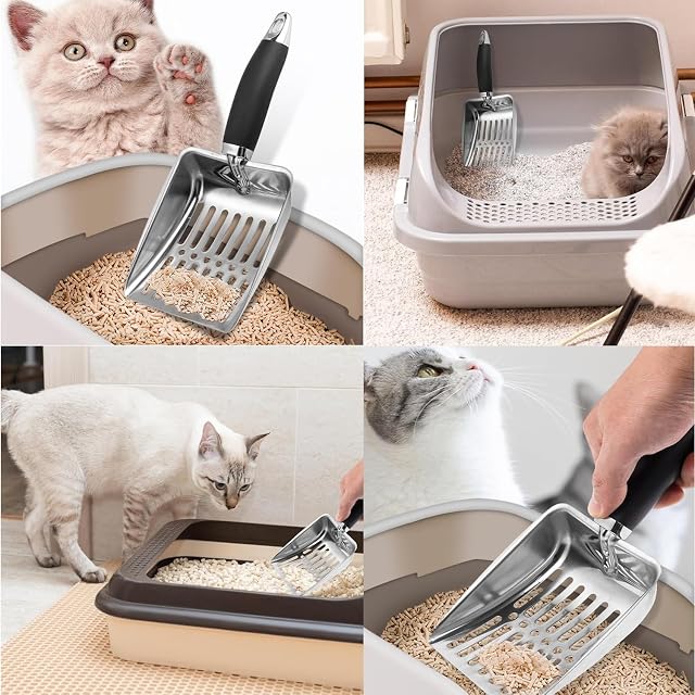 Foto 6 de 7 de UQMIQURA Pala para arena para gatos, pala de metal, resistente, antiadherente, para arena para gatos, gatos