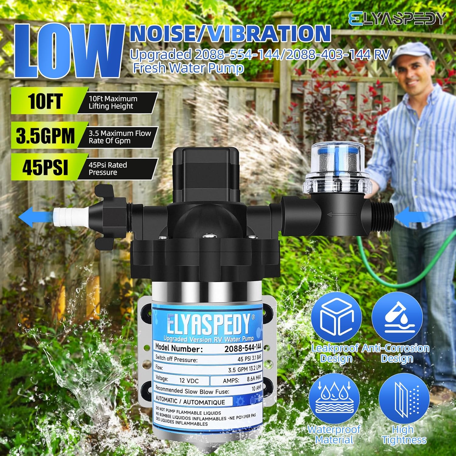 2026 Upgraded 2088-554-144/2088-403-144 RV Fresh Water Pump,12V 3.5GPM Self-Priming Diaphragm Water Pump,45PSI,Includes Pressure Switch and Detachable Filters,No Noise, for RV, Marine, Yacht, Caravan