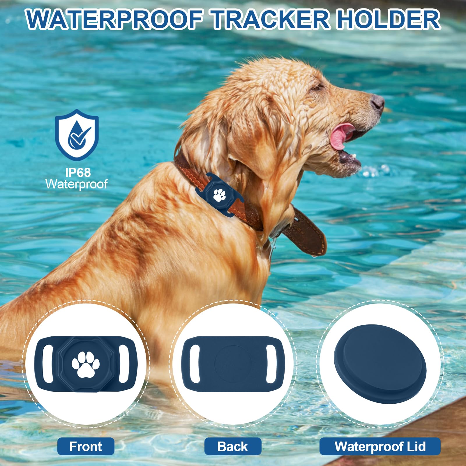 Tracker intelligent pour collier – Tracker de localisation de chien avec support, compatible avec Google Android uniquement (pas pour iOS), bleu