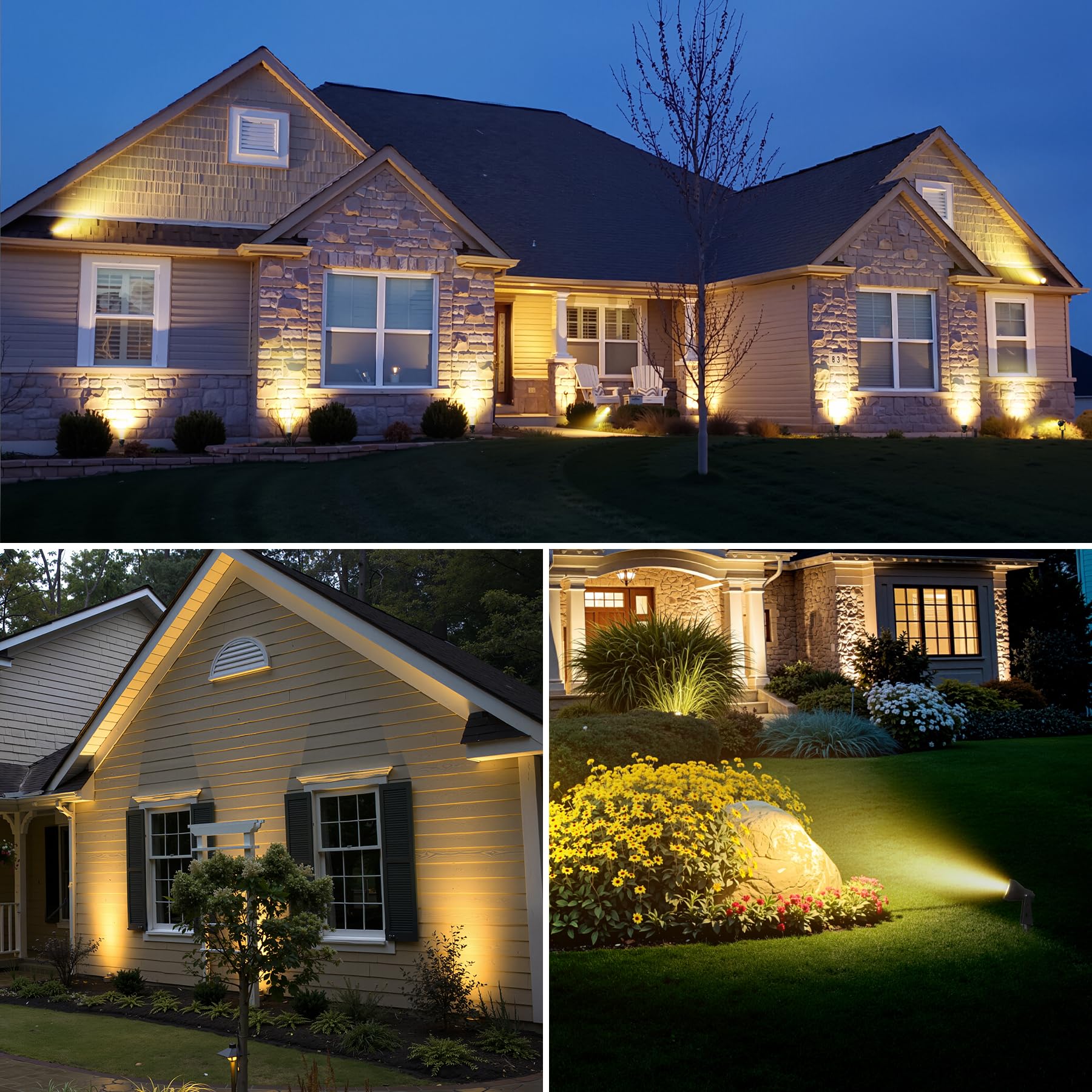 Zuske Gartenbeleuchtung LED Außen, 36FT/11m 4-in-1 Gartenleuchten mit Stecker, Gartenstrahler IP65 wasserdicht Wegbeleuchtung Bodenstrahler für Garten Terrasse Rasen Hof Einfahrt Partei