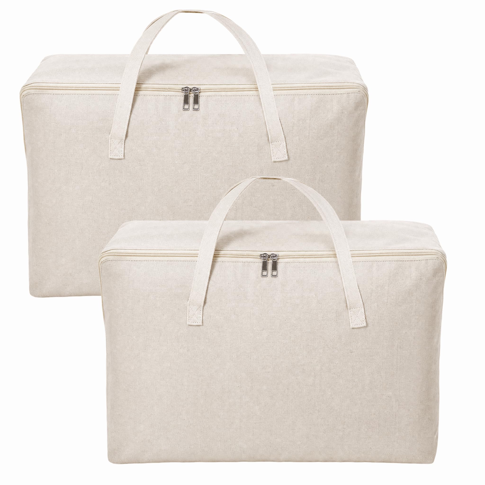 60L Breathable Cotton Canvas Storage Bags with Zippers & Handles