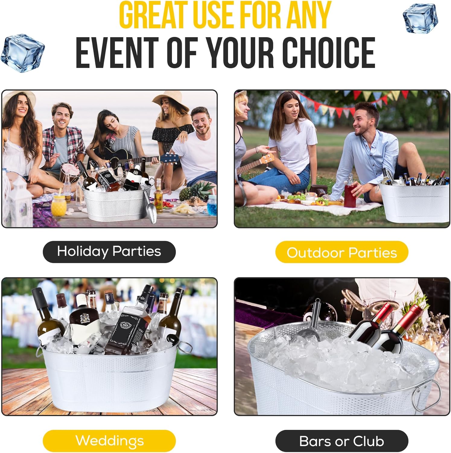 18” Stainless Steel Beverage Tub - 5 Gallon - Gold Handles & Shovel Included - Holds 30 Bottles & Stays Cold for Hours - Use as Wine Bottle Chiller to Beer Bucket Holder - Leak Proof (Silver)