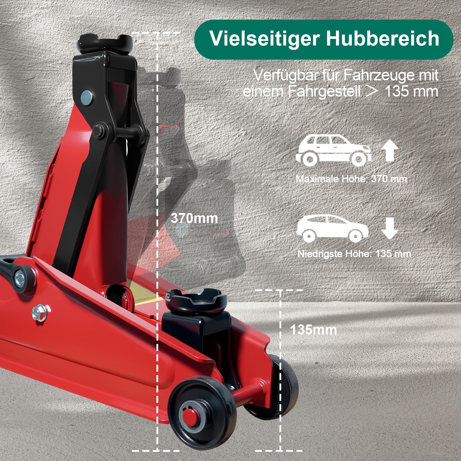HYCHIKA Hydraulischer Wagenheber Hydraulisch, Wagenheber 3T Hydraulisch, Rangierwagenheber mit Tragegriff, Hydraulikheber, 5.3-14.6 Zoll Hubbereich, 360° Schwenkräder, für Auto, SUV und Reifenwechsel