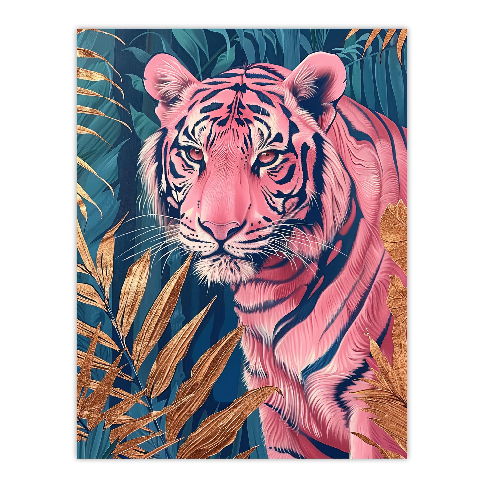 Artery8 Unframed 18X24" Majestic Pink Tiger In Blue Gold Tropical Jungle Living Room Large Wall Art Poster Print Thick Paper 18X24 Inch
