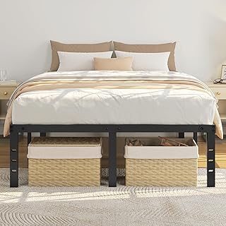 Yaheetech 36cm 4ft6 Double Metal Platform Bed Frame with Heavy Duty Steel Slat Support/Non-slip Mattress Foundation/No Box Spring Needed/Under-bed Storage/Esay Assembly/Black