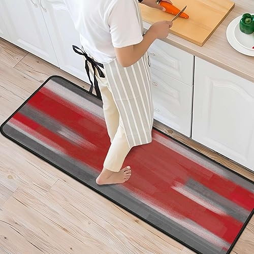 Miniatura 9 de Juego de 2 alfombras de cocina rojas abstractas para el suelo, antideslizante, tapete de cocina lavable, juego de alfombras para el hogar, Rojo