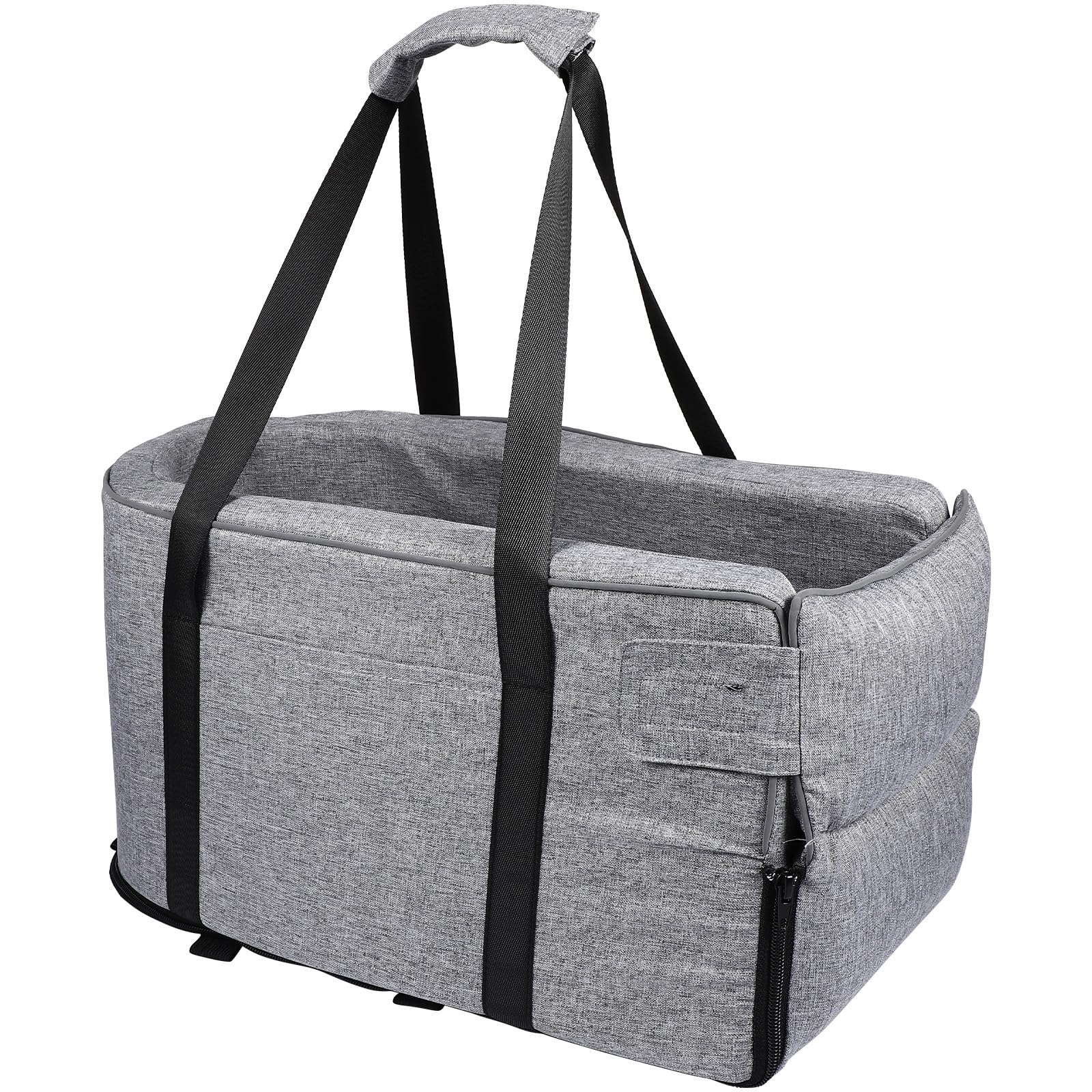 Hoement Pet Dog Seat with Handles for Car Armrest Console Multifunctional Travel Carrier Bag Easy to Clean Console Pet Seat with Safety Hook Grey