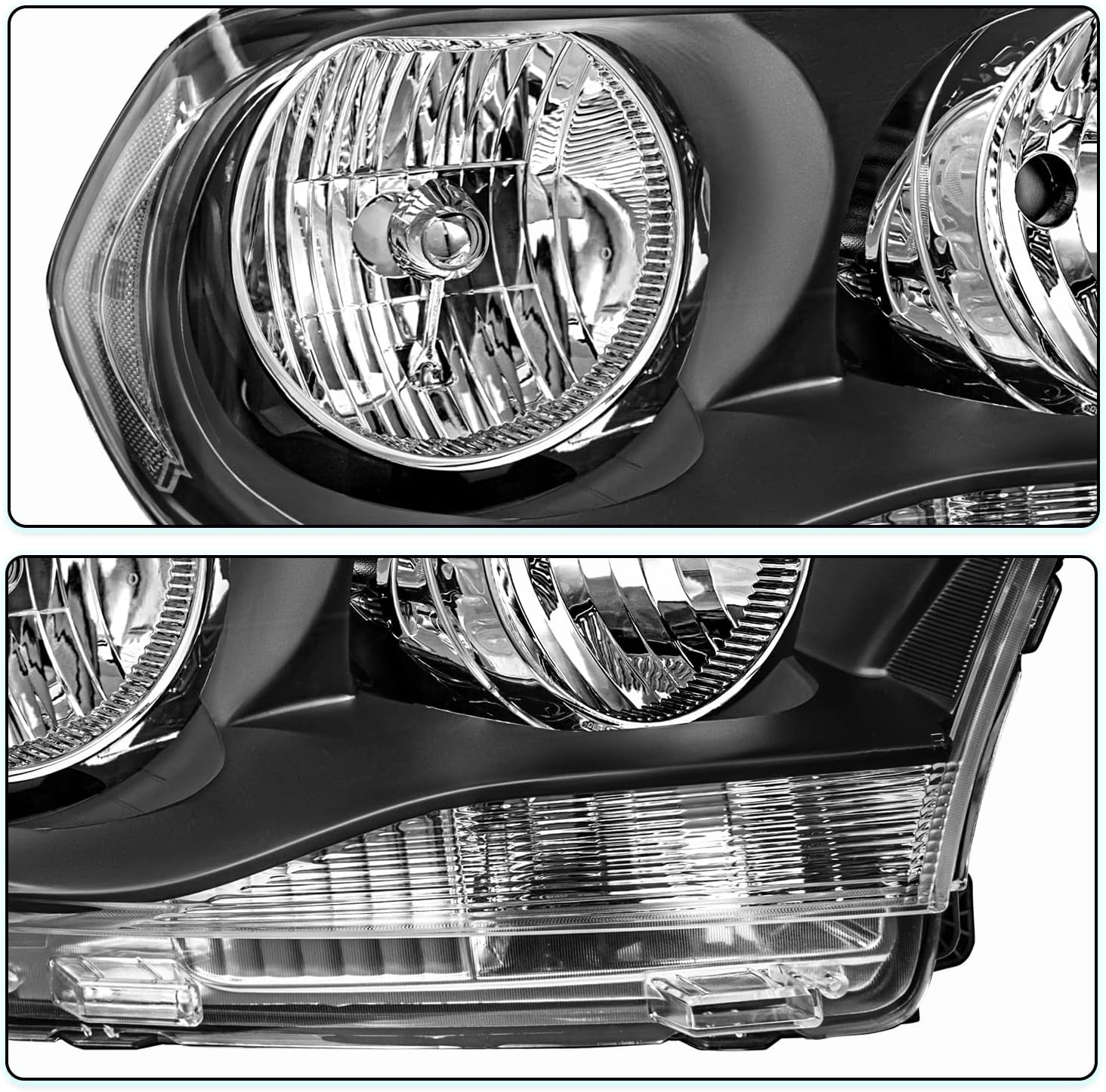 Halogen [Not HID Type] Headlight Assembly Compatible with 2011 2012 2013 Dodge Durango Headlamp Driver and Passenger Side Black Housing Clear Reflector w/Bulbs