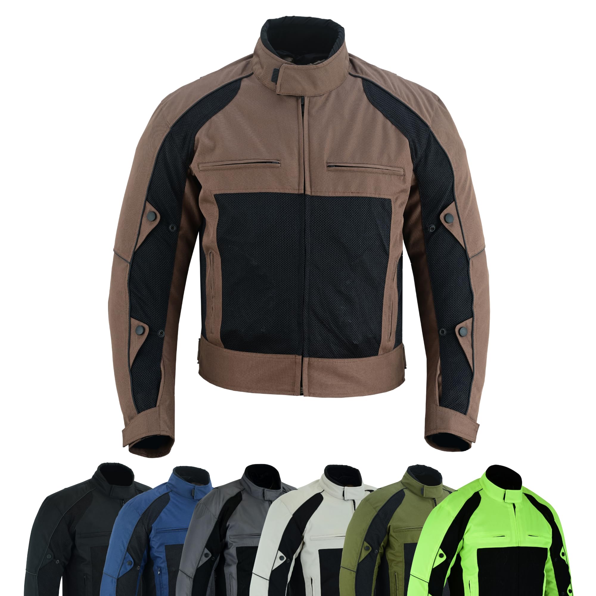 warrior gears Motorbike Jackets for Men Waterproof Mesh Textile Motorcycle Jacket with CE Armours and Removable Lining, Brown & Black - XXL