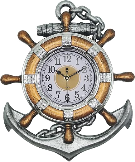 Anchor Clock Nautical Ship Wheel Rudder Outdoor Wall Clock Beach Sea Style Decorative Clock for