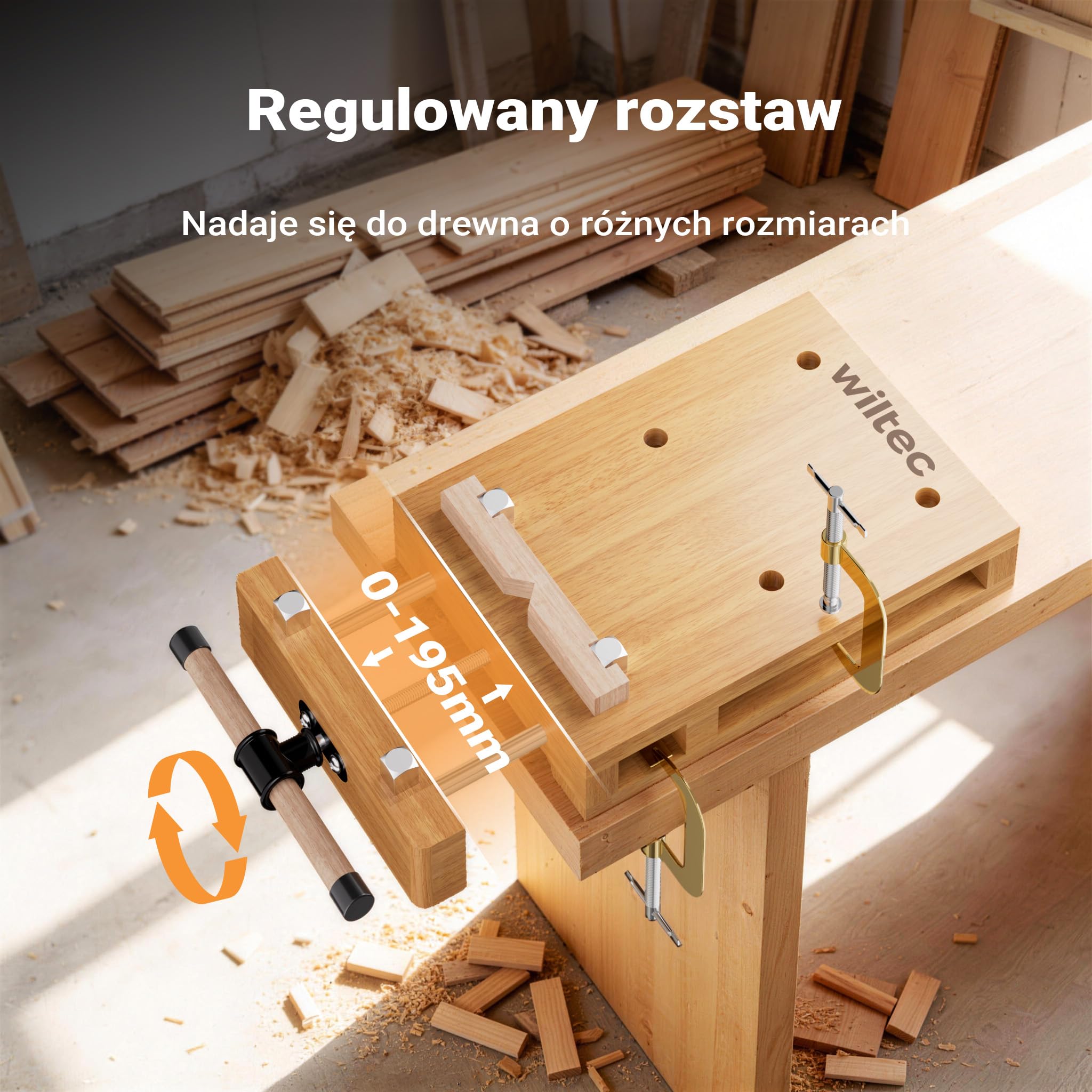 Wiltec Płyta strugarska z imadłem, kompaktowe 45,5 x 28 x 7 cm, mini stół stolarski z 2 zaciskami śrubowymi do mocowania na stole, drewno bukowe