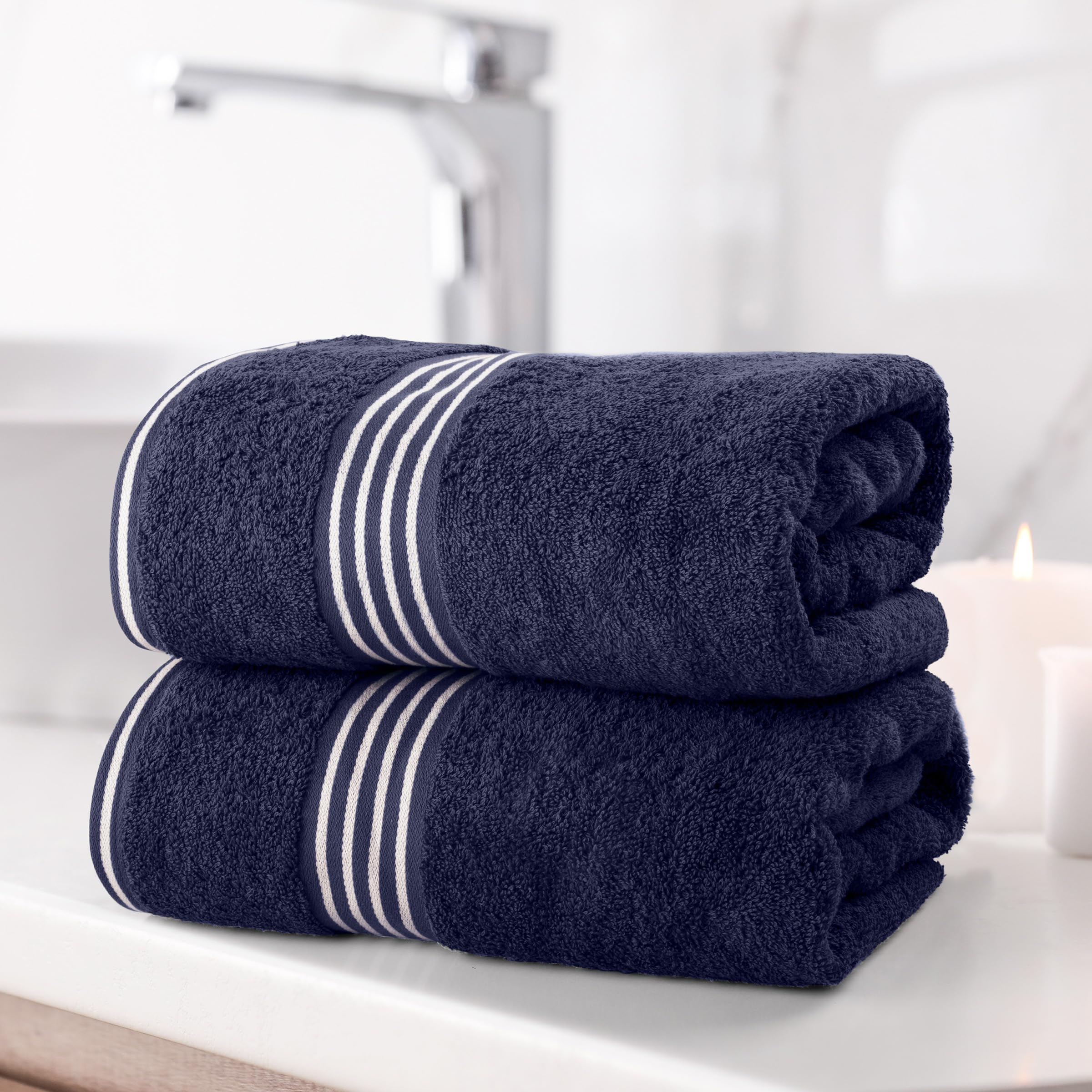 Lavish Home Bath Towels - 2PC 500GSM 100% Cotton Towel Set - 35x70in Extra Large Quick Drying Bath Towels - Absorbent Bath Sheets for Bathroom (Navy)