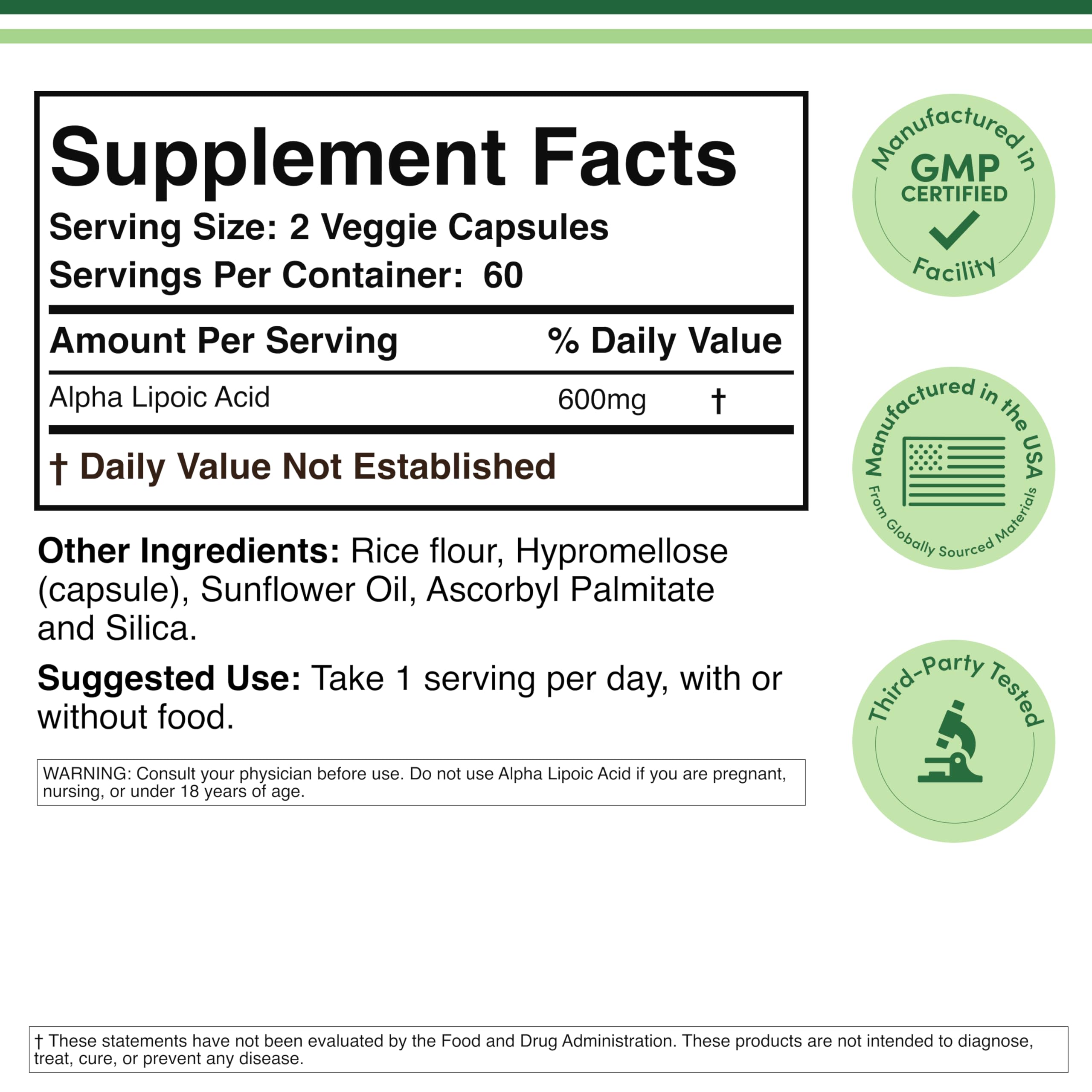 Alpha Lipoic Acid, 600mg, Antioxidant Supplement, 120 Capsules — Amazon image 4