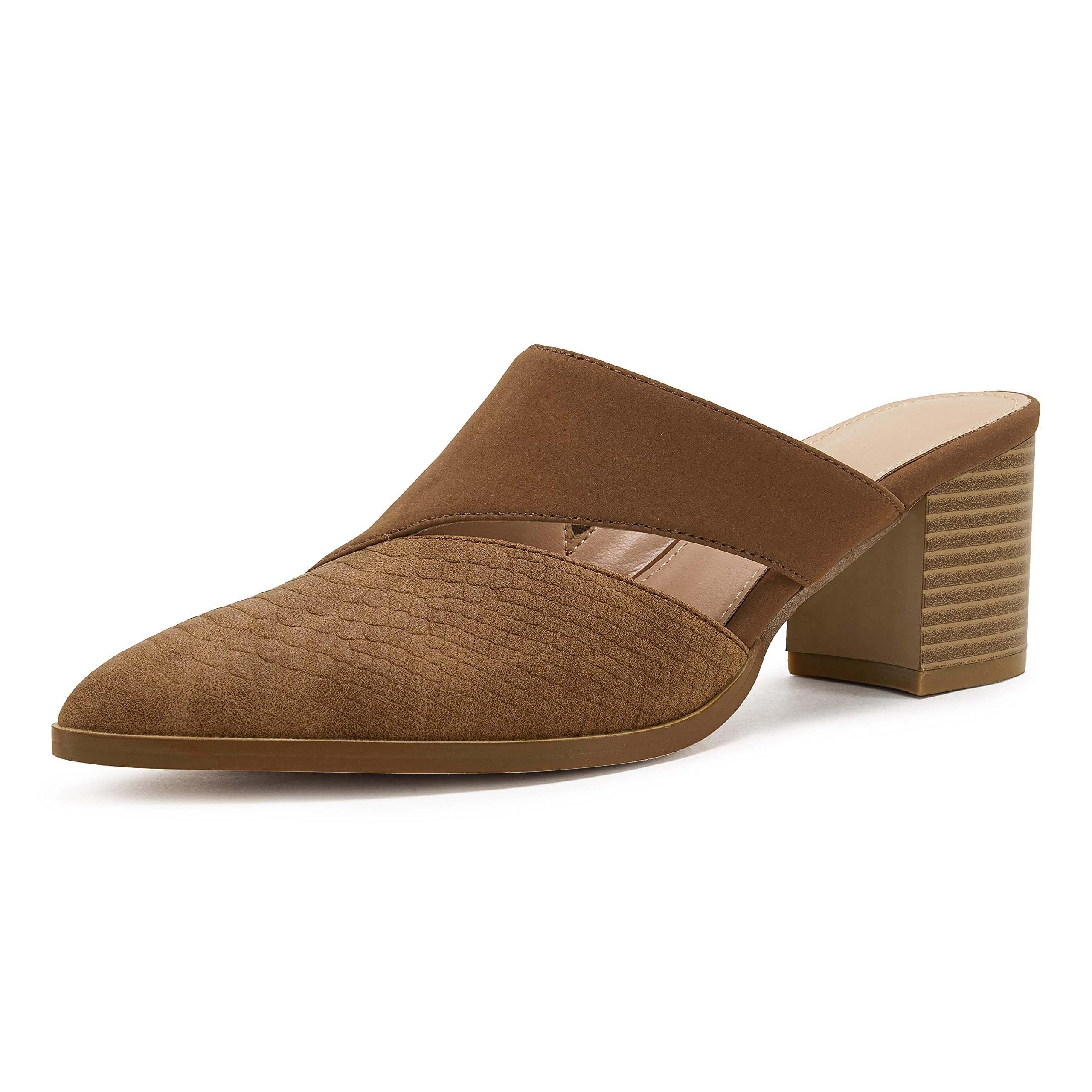 Syktkmx Women's Cutout Backless Mules Slip On Closed Toe Chunky Stacked Heeled Sandals