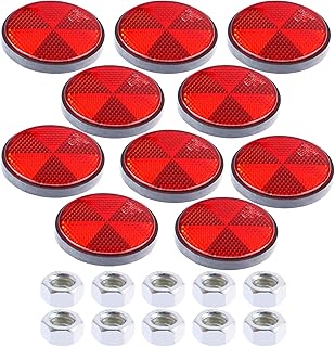 10Pcs Bike Reflectors Rear Reflector Round Reflectors with Bolts Nuts Screw on Rear Reflective, Red Bicycle Reflectors Marker for Gate Posts for Caravan/Truck/Motorcycle Fence Gate Posts