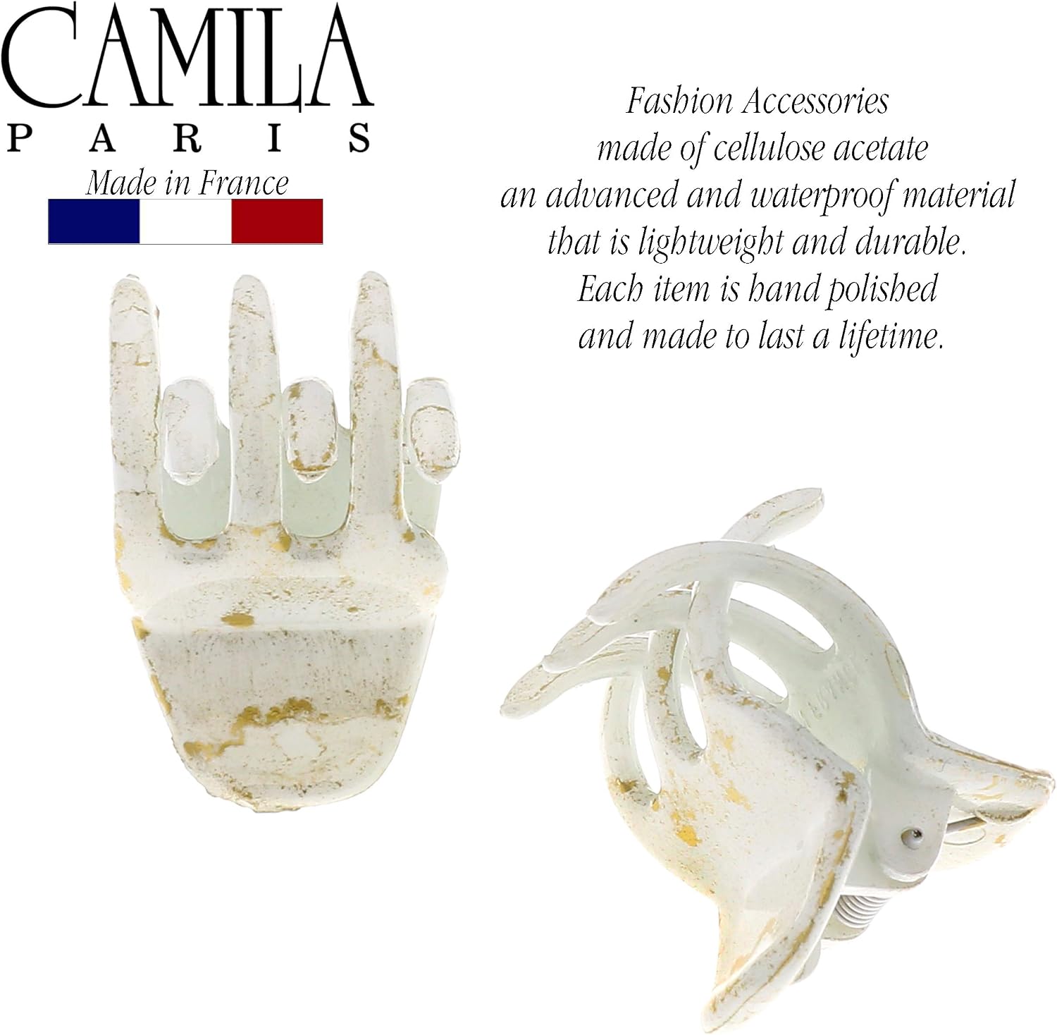 Camila Paris CP2925 女性用フレンチヘアクリップ、2個セットホワイトゴールドガールズバンスクリップ ジョーファッシ