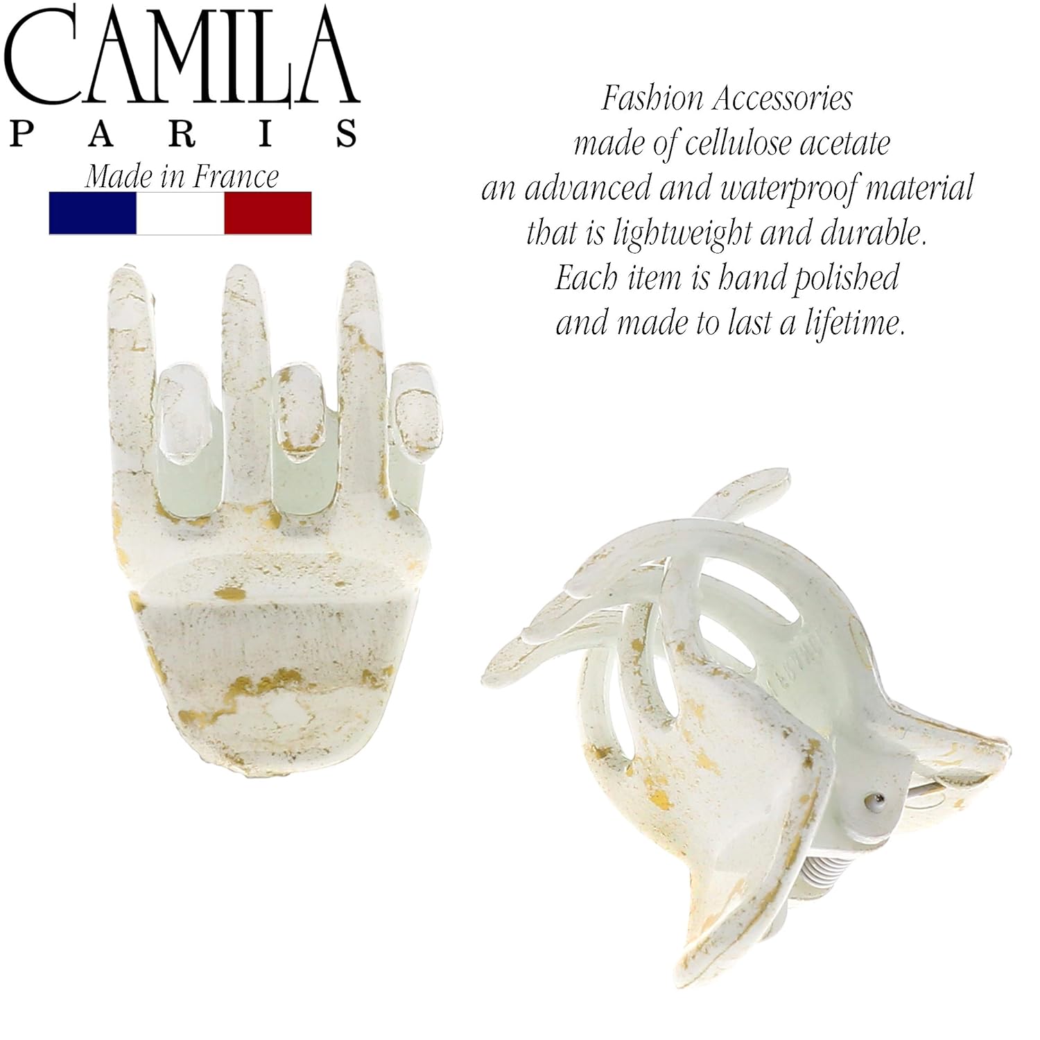 Camila Paris CP2925 French Hair Clip for Women, Small Set of 2 White Gold Girls Hair Claw Clips Jaw. Fashion Durable Styling Hair Accessories for Women, Strong Hold No Slip Grip, Made in France - Image 4