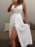 CUPSHE Women's Ruching Smocking Jumpsuit Summer Slip V Neck Backless Maxi High Low