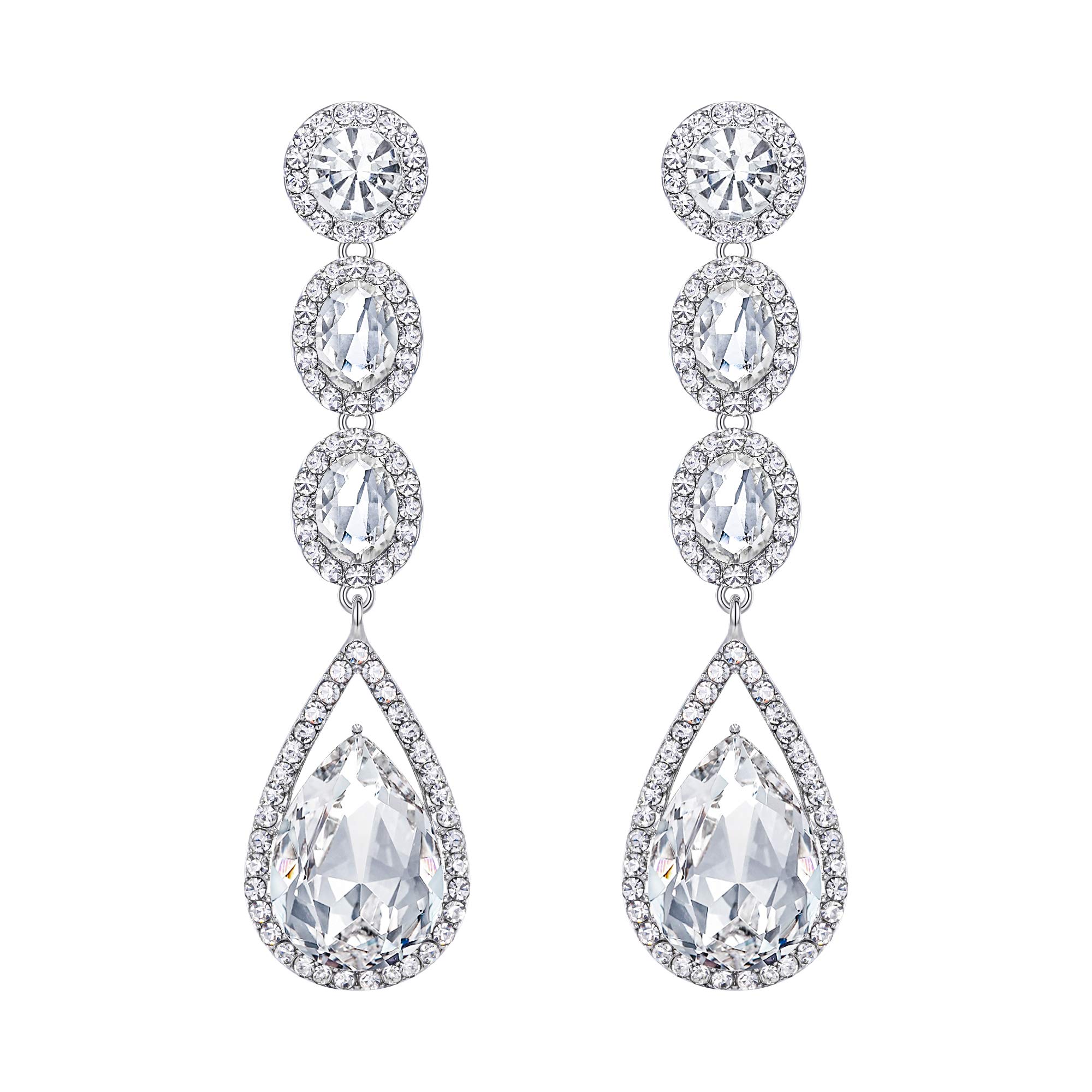 EVER FAITH Mujer Cristal Austríaco Boda Moda Lágrima Araña Largo Pendientes Colgante Tono
