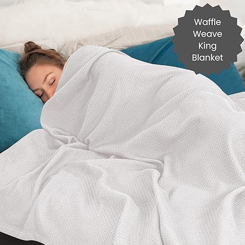 Miniatura 3 de Cotton Clinic Manta de punto gofre 100% algodón, tamaño King, 102 x 90 pulgadas, suave, ligera, transpirable, para todas las estaciones, capa de