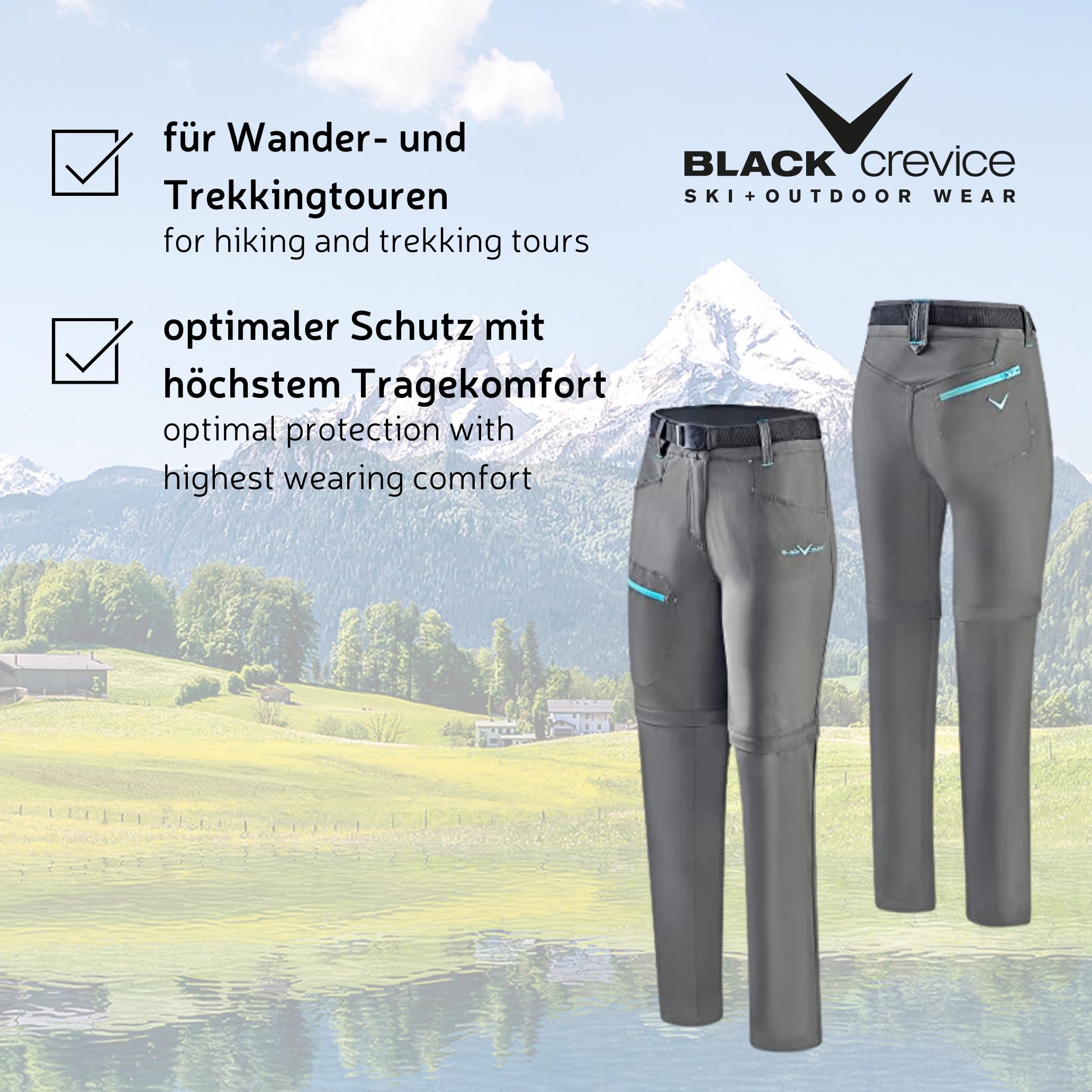 Black Crevice Pantalones de Trekking con Cremallera para Mujer - Pantalones de Senderismo Mujer