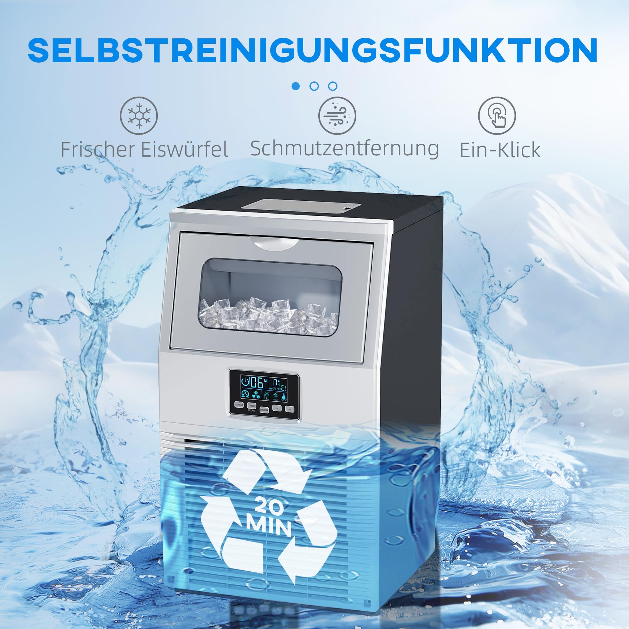 HOMCOM Kommerzielle Eiswürfelmaschine 30kg/24H Eismaschine mit digitaler Steuerung, Eisportionierer, selbstreinigend Ice Maker Machine aus Edelstahl für Büro, Restaurant, Bar, Café