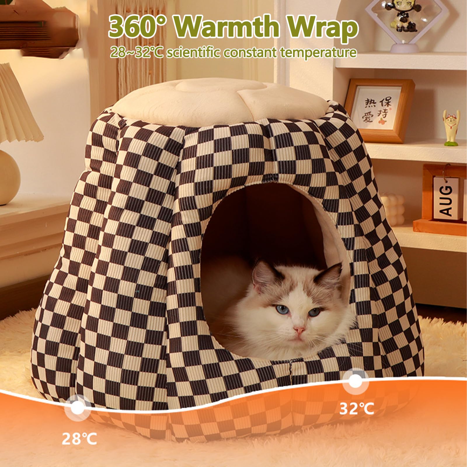 Galatée Lit pour Chat, Tente Igloo pour Chat, Lit Confortable pour Animaux De Compagnie pour Petits Chiens Et Chats, Lit Doux en Peluche pour Chat, Maison De Tente pour Chien Lavable(S, Vert)
