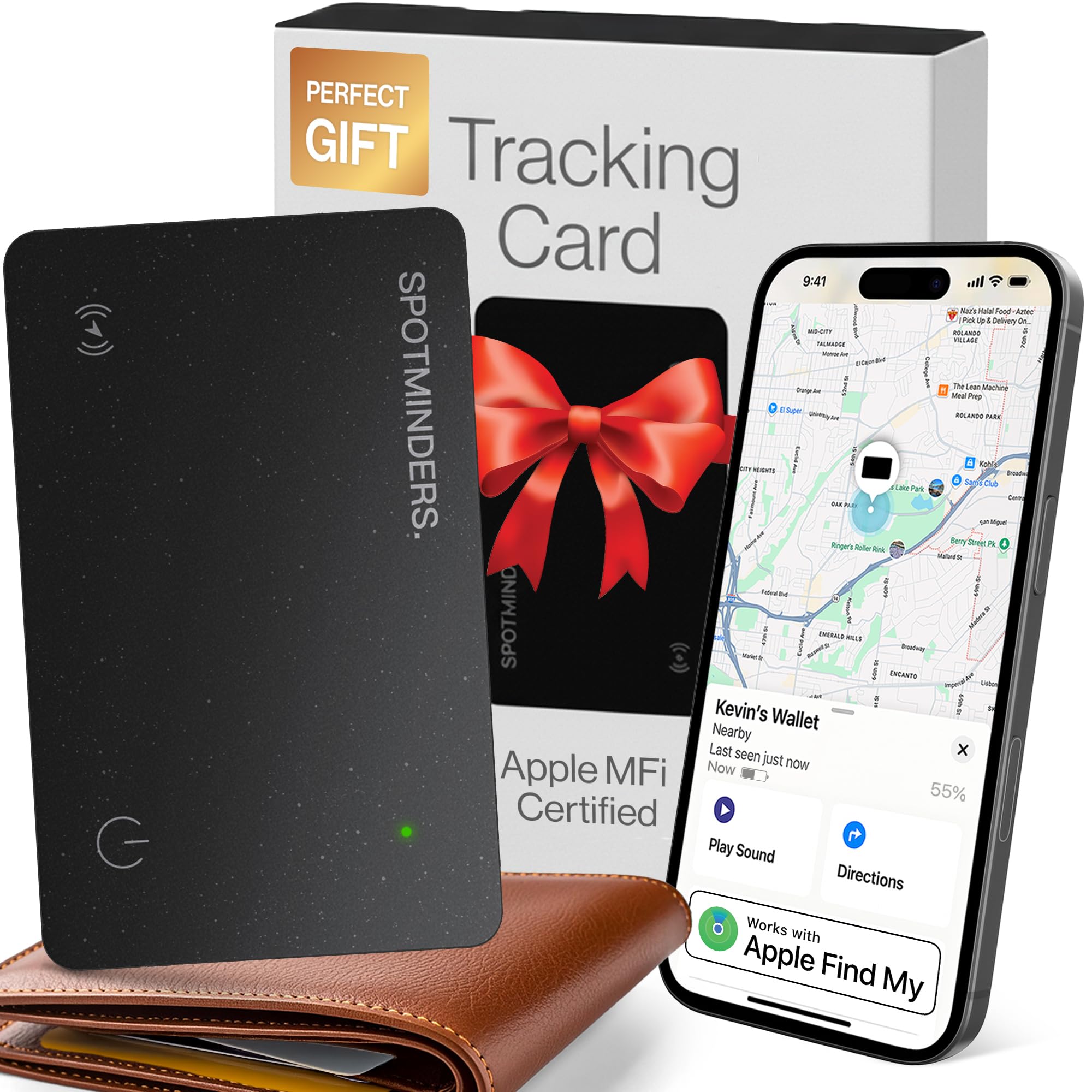 Wallet Tracker - Compatible with Apple Find My Tracking Card for Wallet - Airtag Card Black, GPS Wallets Rechargeable Waterproof 1.8mm iPhone Item Finder Smartcard for Luggage, Tags, Keys