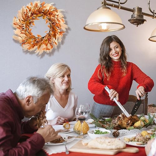 Miniatura 7 de Corona de otoño para puerta delantera, corona de otoño de 20 pulgadas, corona de puerta delantera de otoño con ganchos para decoración de porche