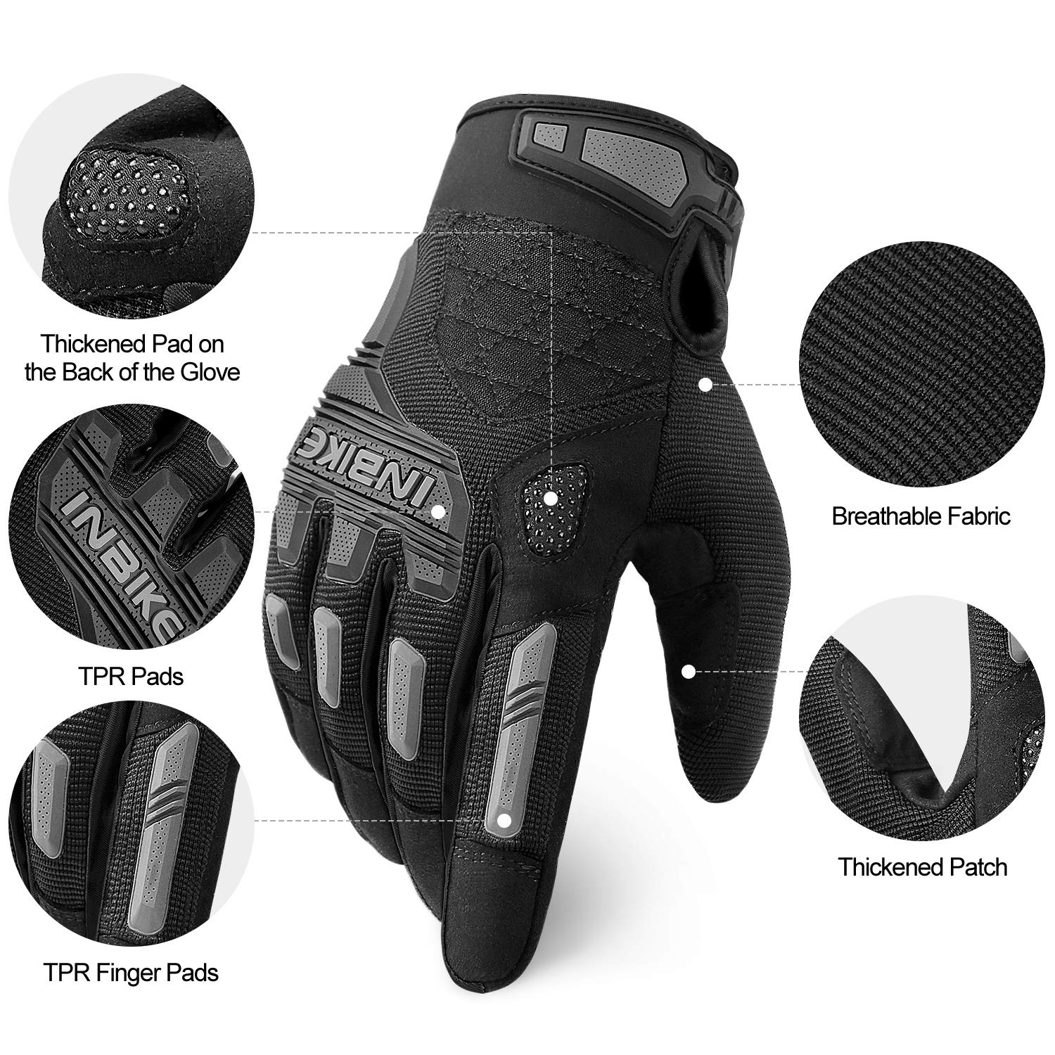INBIKE Guanti MTB in Gel Antiscivolo Resistenti con 2 Dita Touchscreen per Mountain Bike Ciclismo