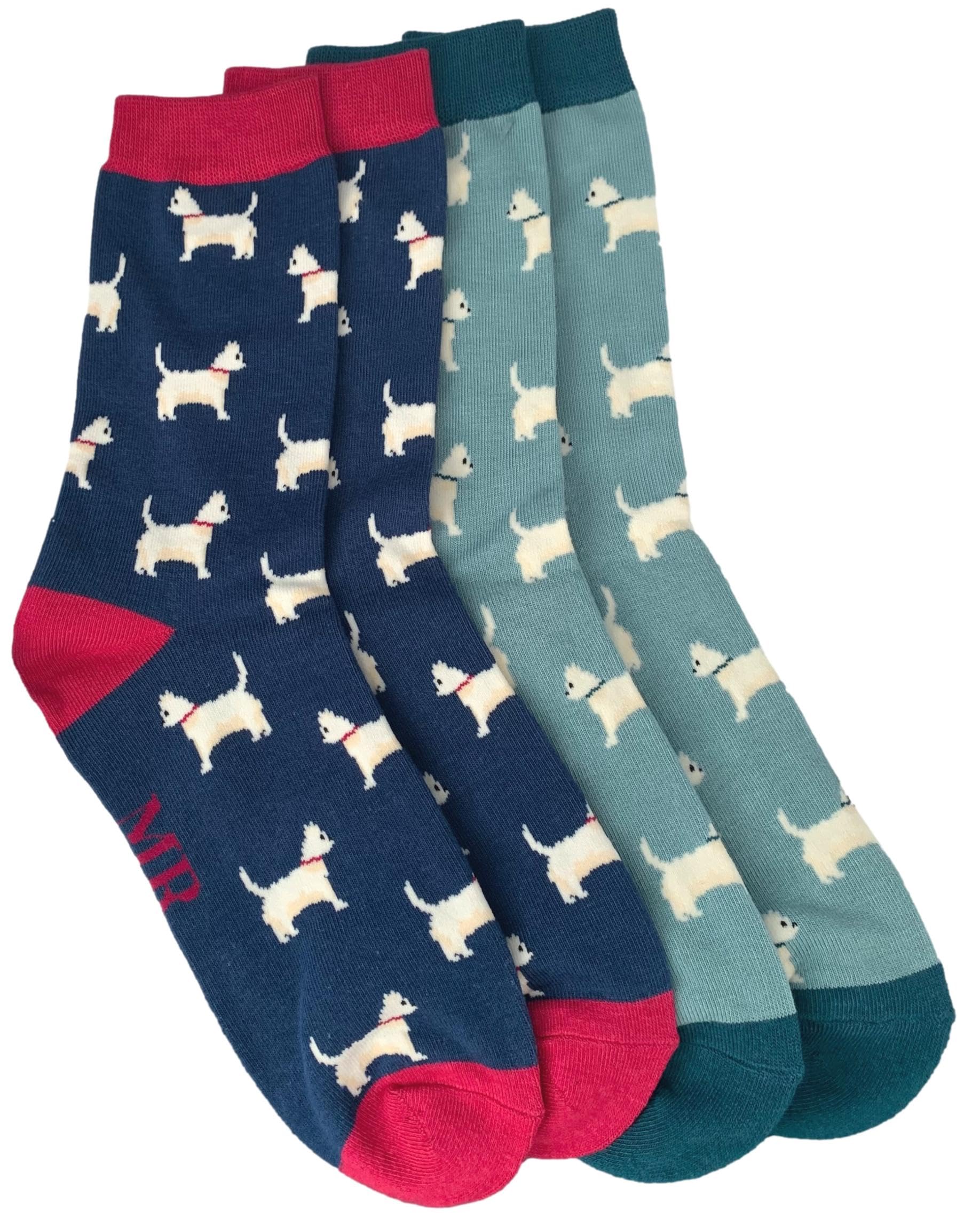Purple Possum Men's Blue, Navy, Navy Blue, Duck Egg Blue Purple Possum® Socks Westie Dog 2 Pair Pack Blue Novelty Westies West Highland Terriers Dogs Shoe Size 7 To 11