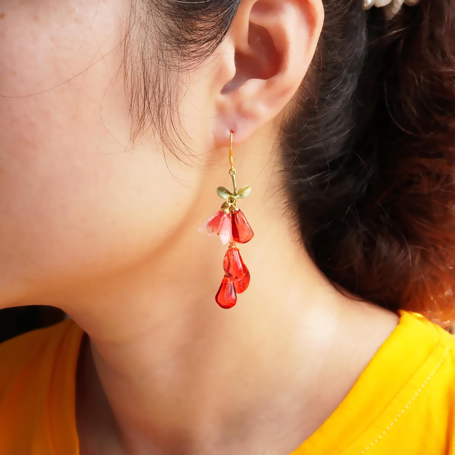 Handmade Pomegranate Seed dangle Earrings - Unique Handcrafted Pomegranate Flower Design, Nature-Inspired Jewelry, pomegranate jewelry for women, Gift for Nature Lovers