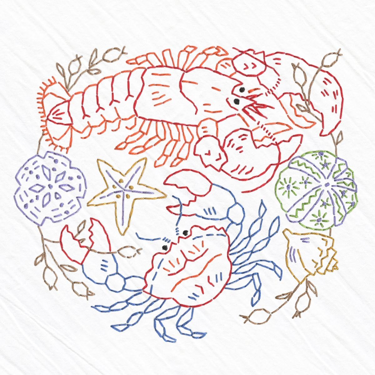 Heidi Boyd | Lobster and Crab Embroidered Whimsy Tea Towel Kit | Highlight The Flavors from The Sea with This New Easy to Sew Lobster and Crab Embroidery Kit