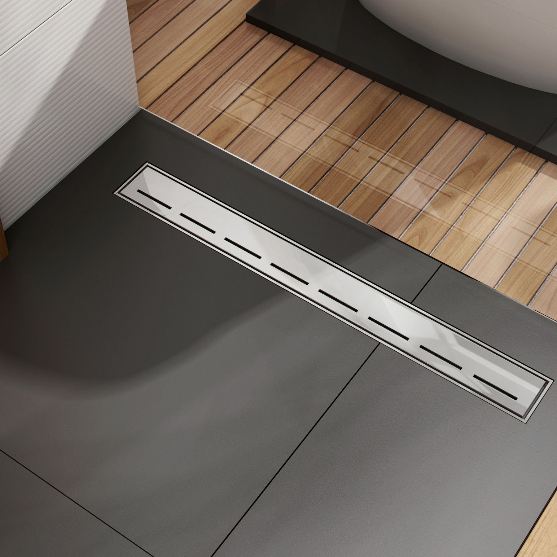 Deante Linear Drain with Grate and Pattern with Low Siphon KOS 008C, Grey