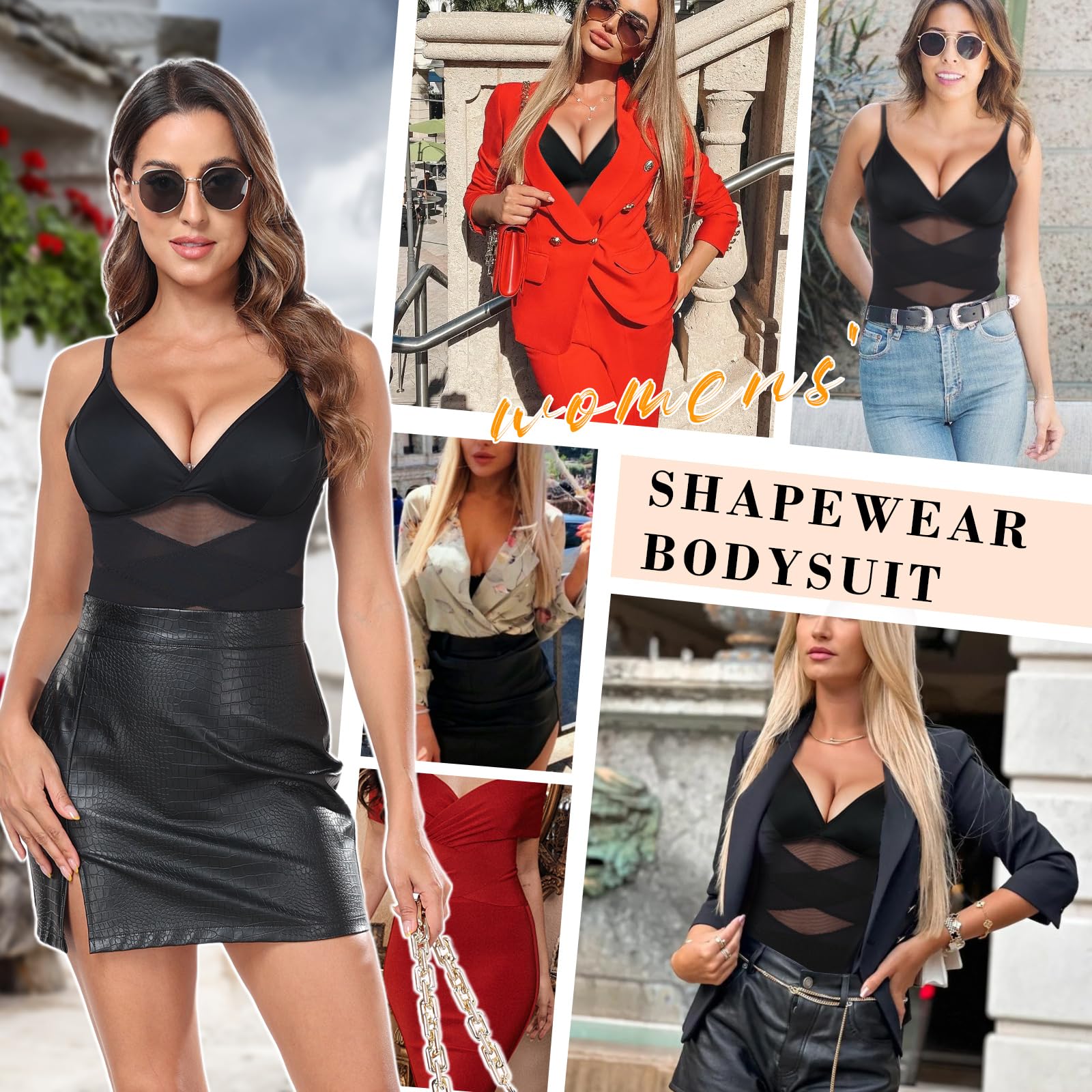 Tuopuda Damskie Body Modelujące Wyszczuplające Brzuch Płaski Brzuch Body Modelujące Ze Stringami Body Wyszczuplające Szykowny Elegancki Pasek Spaghetti Bielizna Top