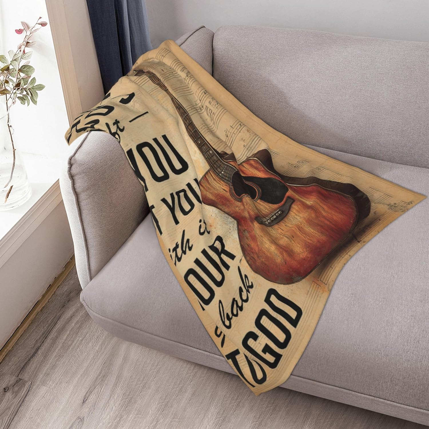 Guitar Blanket Warm Plush Flannel Music Christian Inspirational Scripture Throw Blanket Super Soft Fleece Cozy Fuzzy Guitar Stuffed Blanket Religious Bible Verse Gifts for Kids Teens Adults 40"X50" - Image 2
