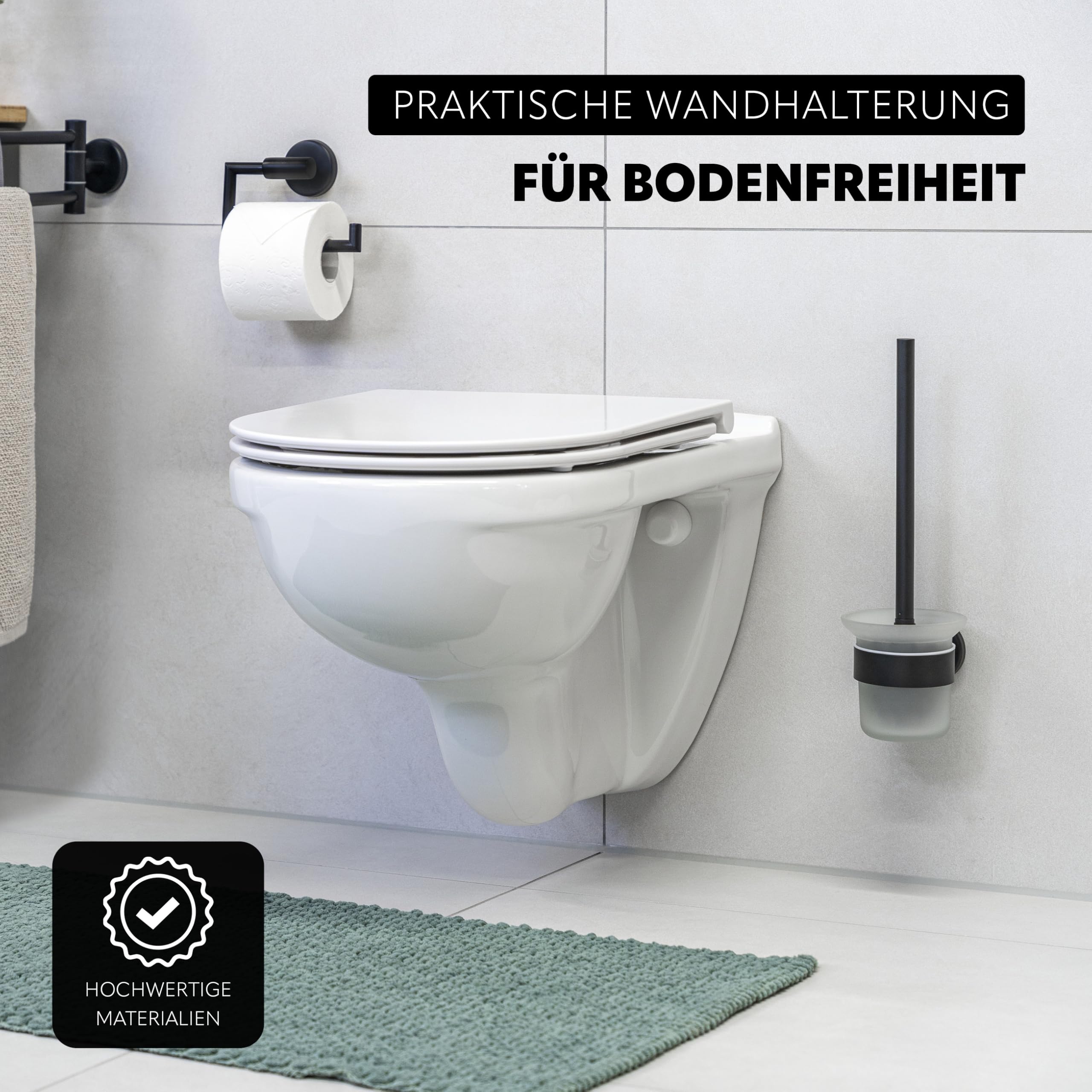 bremermann Bad-Serie Piazza Black - Badezimmer Zubehör-Set 2tlg. bestehend aus 1x Toilettenpapierhalter und 1x WC-Garnitur inkl. 1 Ersatzbürstenkopf, WC-Rollenhalter, aus Edelstahl schwarz