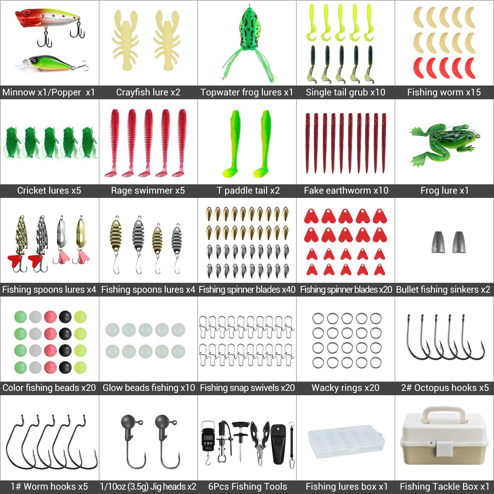 Juego de maletín de pesca, caja de pesca con clips para labios, removedor de ganchos, cebo para trucha, cebo de perca, equipo de pesca para adultos, principiantes, regalo de pesca para hombres para