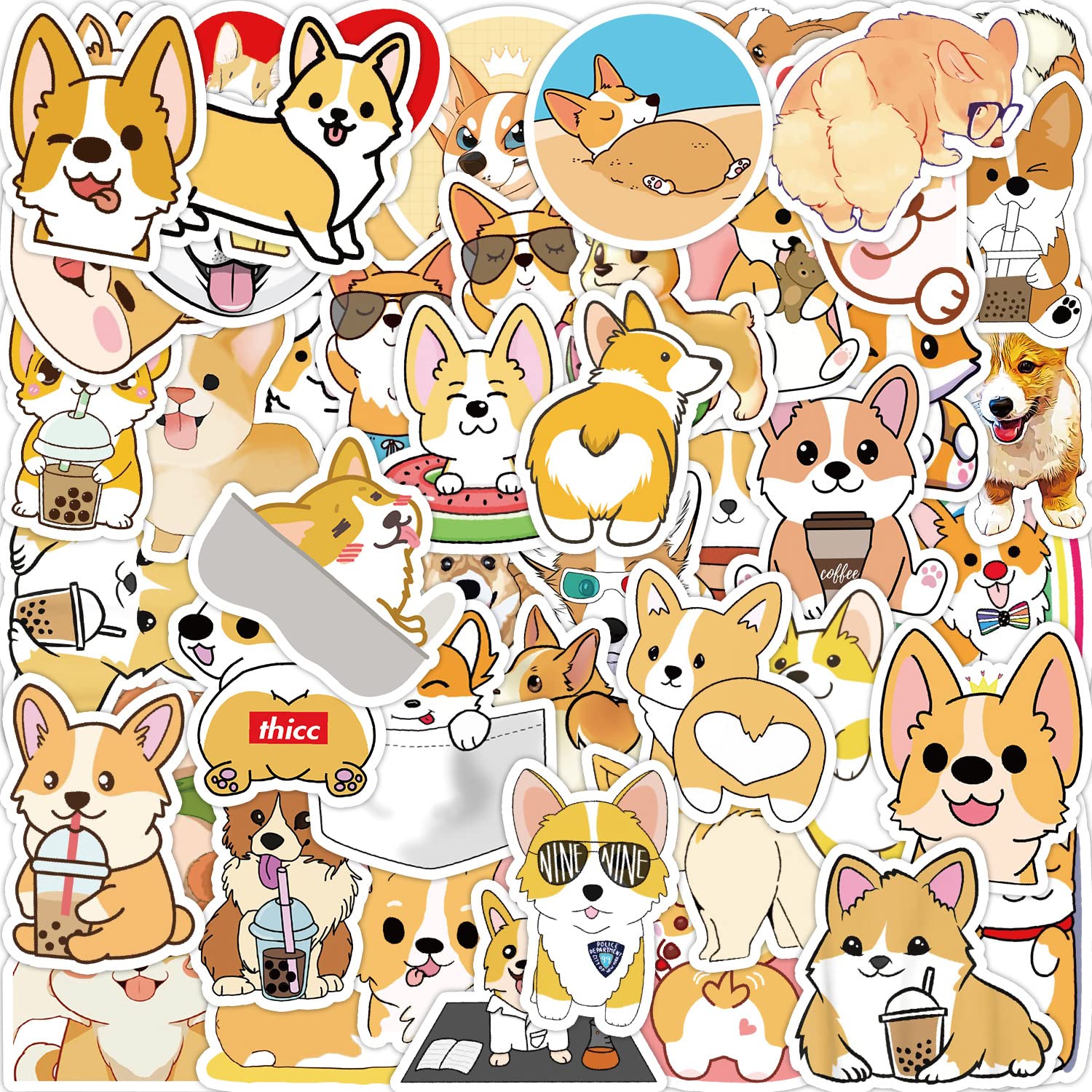 100 PCS Corgi Stickers Waterproof PVC Vinyl Animal Decorative for Water Bottle Stickers Waterproof Vinyl Hydroflask Phone Skateboard Laptop Notebooks Stickers Gift to Friends Famils (Corgi)